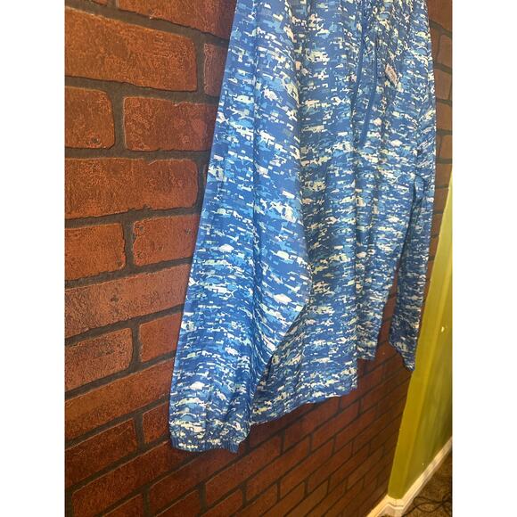 COLUMBIA BLUE WINDBREAKER MENS Large PFG ZIP UP JACKET PRINTED PATTERN GEOMETRIC - Picture 2 of 16